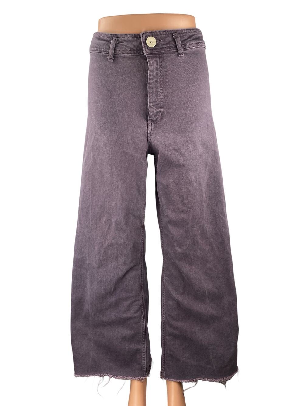 Zara The Marine Purple Raw Frayed Hem Flare Palazzo Wide Leg Denim Jeans Pants 6